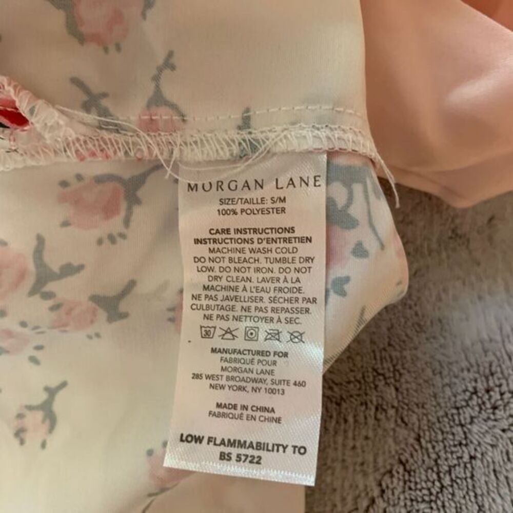 Morgan Lane x FabFitFun Robe Satin Floral Print Long Sleeve Tie Waist White S/M - Picture 7 of 7